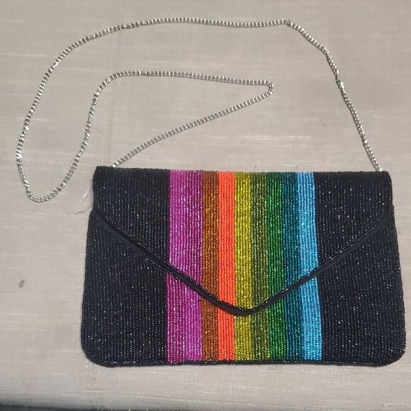 Ladies Rainbow Beaded Clutch - Picture 1 of 5